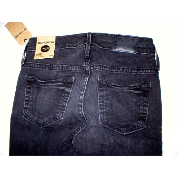 New $219 Womens 24 True Religion Brand Jeans NWT Halle Skinny Black Tar Ankle Zi - Picture 6 of 9